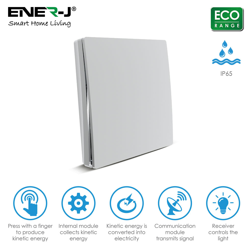 Wireless 1 Gang Switch (white finish), Installation-Easy, Battery-Free Wall  On/Off Switch Outdoor Waterproof IP65 Wireless Kinetic Switch for Lamp  Electric